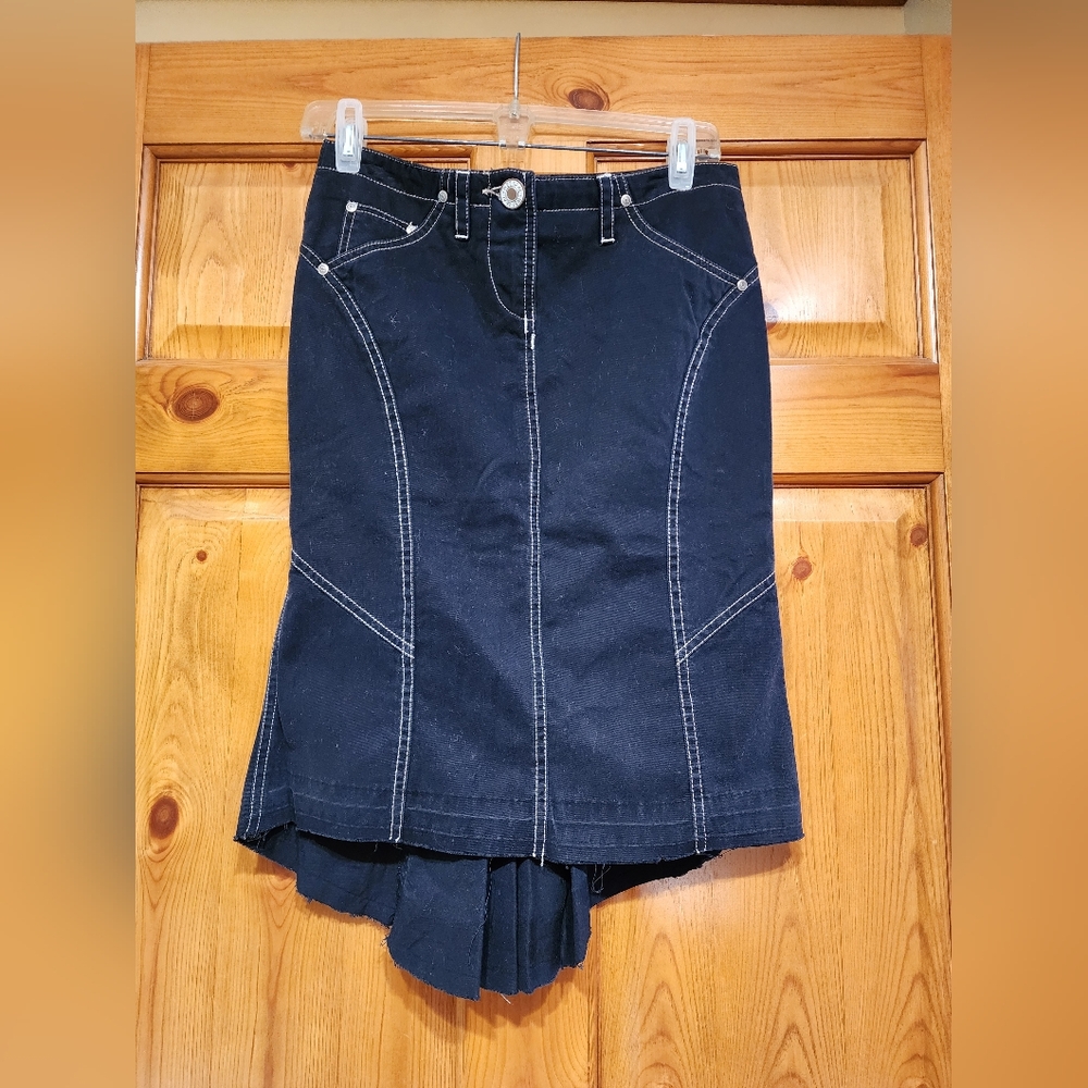 Y2K Wet Seal Low Rise Cyber Grunge Black Buckle Flared Skirt, Size 1
